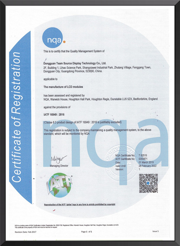 TSD consiguió el IATF16949 :certificado de 2016