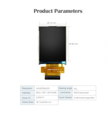 TSD Panel LCD de personalización TFT LCD de 2,4 pulgadas Resolución 320 x (RGB) × 240