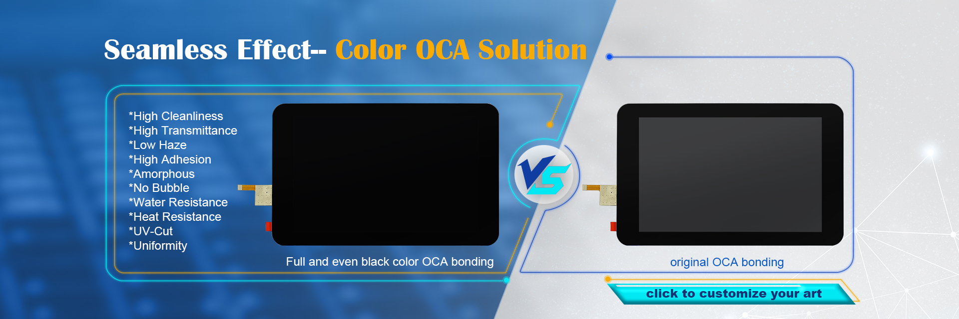 Seamless effect LCD touch display color OCA bonding