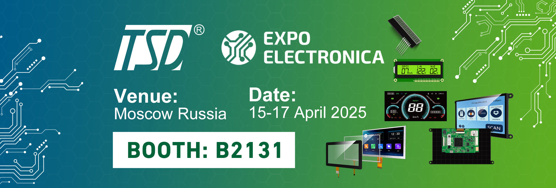 Visítenos en Expo Electronica Rusia para explorar nuestras soluciones de pantalla LCD y táctil